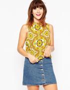 Megan X Asos Tops 70s Floral Sleeveless High Neck Crop Top - Multi