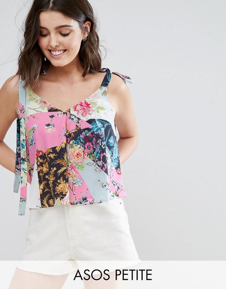 Asos Petite Swing Cami With Tie Shoulder In Hero Mixed Print - Multi