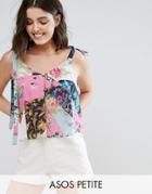 Asos Petite Swing Cami With Tie Shoulder In Hero Mixed Print - Multi