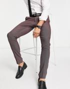 Asos Design Skinny Suit Pants In Pindot Texture In Burgundy-red