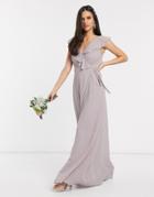 Tfnc Bridesmaid Ruffle Detail Maxi Dress With Thigh Split In Gray-grey