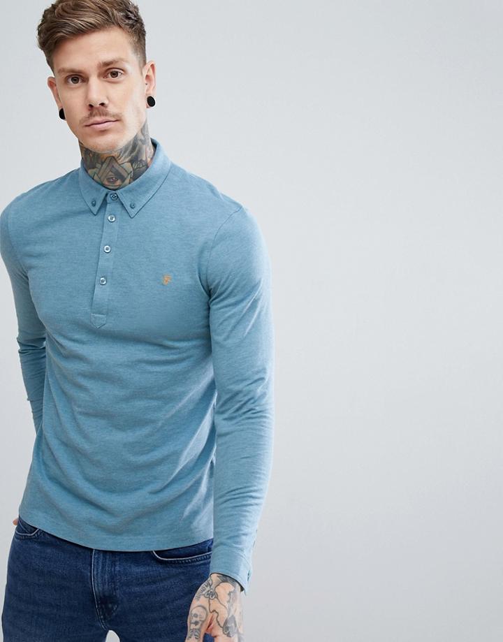 Farah Merriweather Slim Fit Long Sleeve Polo In Blue - Blue