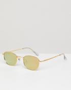 Asos Round Sunglasses In Rose Gold With Mirror Lens - Gold