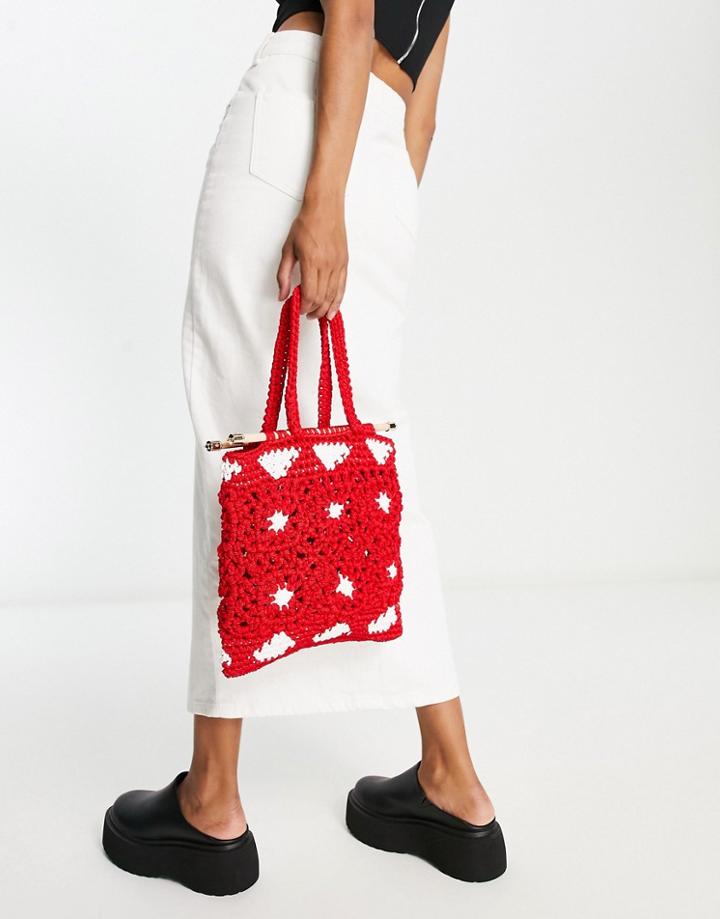 Svnx Daisy Print Braided Tote Bag In Bright Orange