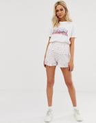 Daisy Street Shorts With Ruffle Hem In Ditsy Floral Print - White