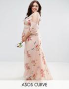 Asos Curve Wedding One Shoulder Maxi Dress In Summer Rose Bouquet Print - Multi