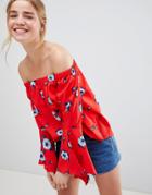 Influence Floral Print Bardot Top - Red
