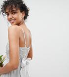 Maya Cami Strap Sequin Top Tulle Detail Maxi Bridesmaid Dress - Gray