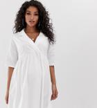 Asos Design Maternity Oversized Smock Dress With Collar-white