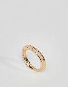 Asos Design Ring With Double Band And Hammered Detail In Gold - Gold