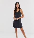 Asos Design Tall Denim Sundress With Tie Back In Washed Black