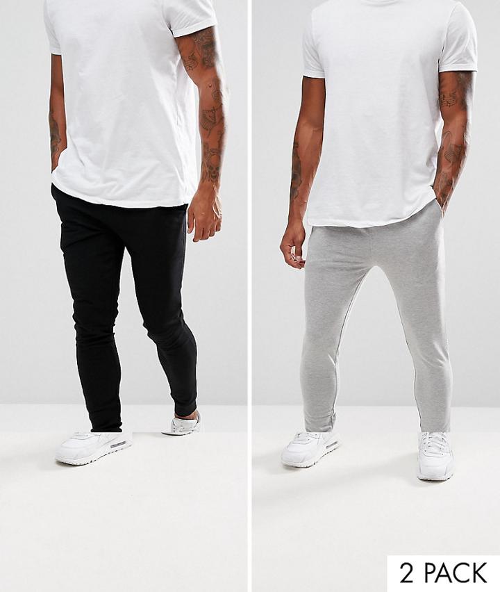 Asos Extreme Super Skinny Jogger 2 Pack Black/gray Marl Save - Multi