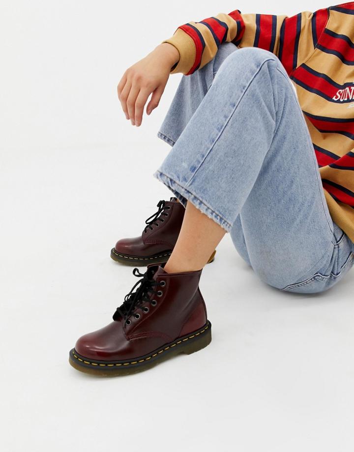 Dr Martens Vegan 1460 Red Chrome Flat Ankle Boots - Silver