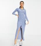 River Island Petite Slinky Shirt Maxi Dress In Blue