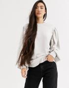 Weekday Charlee Balloon Sleeve Sweatshirt In Off White