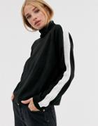 Brave Soul Bergamo Sleeve Stripe Roll Neck Sweater-black