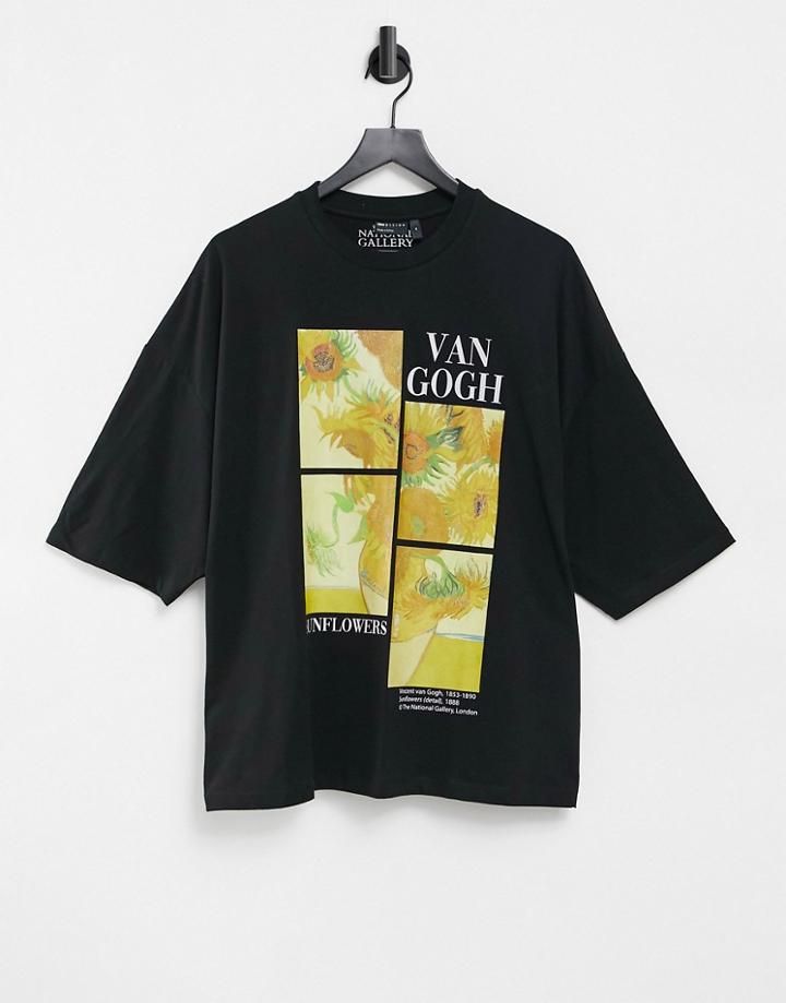 Asos Design Vincent Van Gogh Sunflower Oversized T-shirt In Black