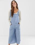 Moon River Chambray Jumpsuit With Large Pockets - Blue
