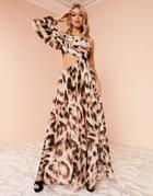 Asos Design Luxe Drape Sleeve Super Split Maxi Dress In Leopard Print