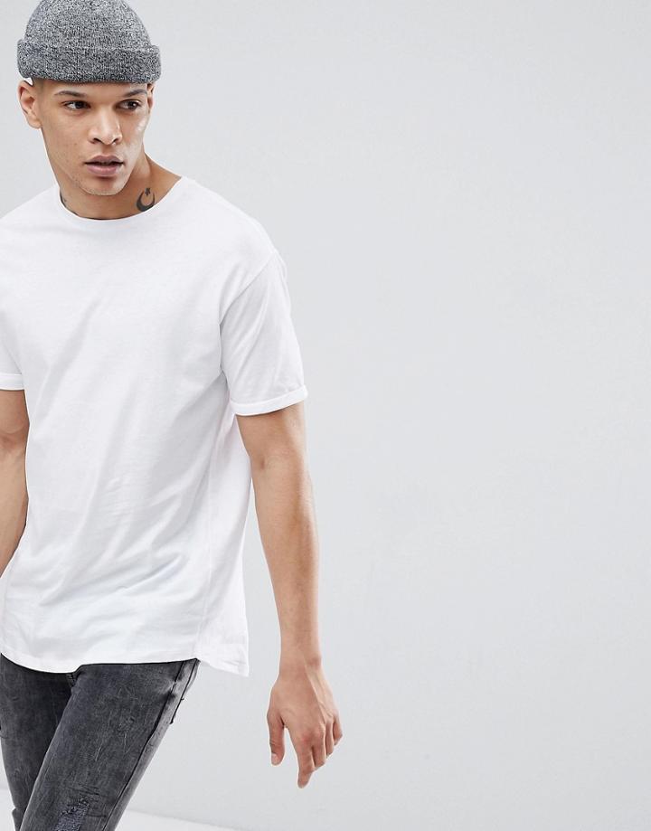 Bershka Longline T-shirt In White - White