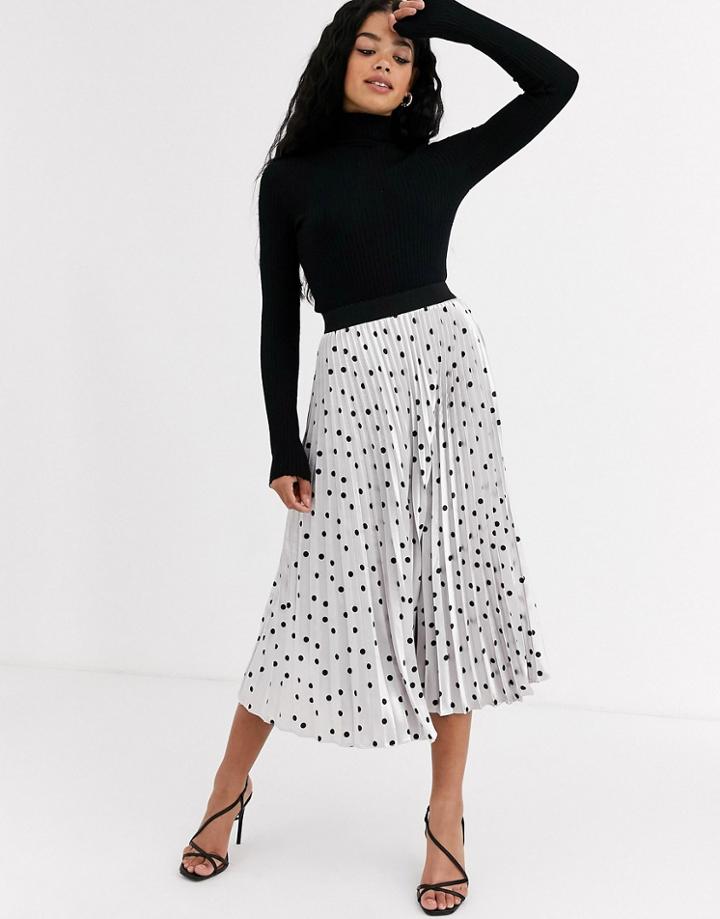 Outrageous Fortune Pleated Midi Skirt In Metallic Polka Print-multi
