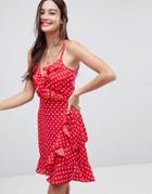Asos Strappy Spot Ruffle Wrap Mini Dress - Multi