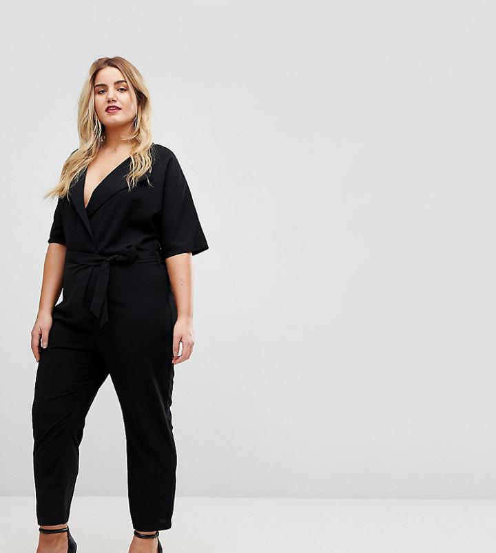 Asos Curve Wrap Jumpsuit With Self Belt - Black