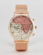 Reclaimed Vintage Inspired Map Mesh Watch In Rose Gold - Gold
