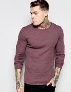 Asos Rib Jersey Extreme Muscle Long Sleeve T-shirt In Oxblood - Oxblood