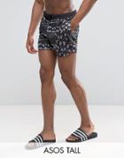 Asos Tall Swim Shorts With Paisley Print In Short Length - Black