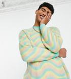 Asos Design Knitted Sweater With Wavy Pattern In Multicolour