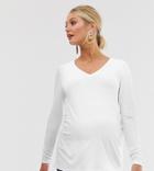 Asos Design Maternity V Neck Long Sleeve Top In White