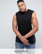 Asos Plus Longline Sleeveless T-shirt With Extreme Dropped Armhole - Black