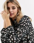 Miss Selfridge Shirt With Frills In Floral Print-black