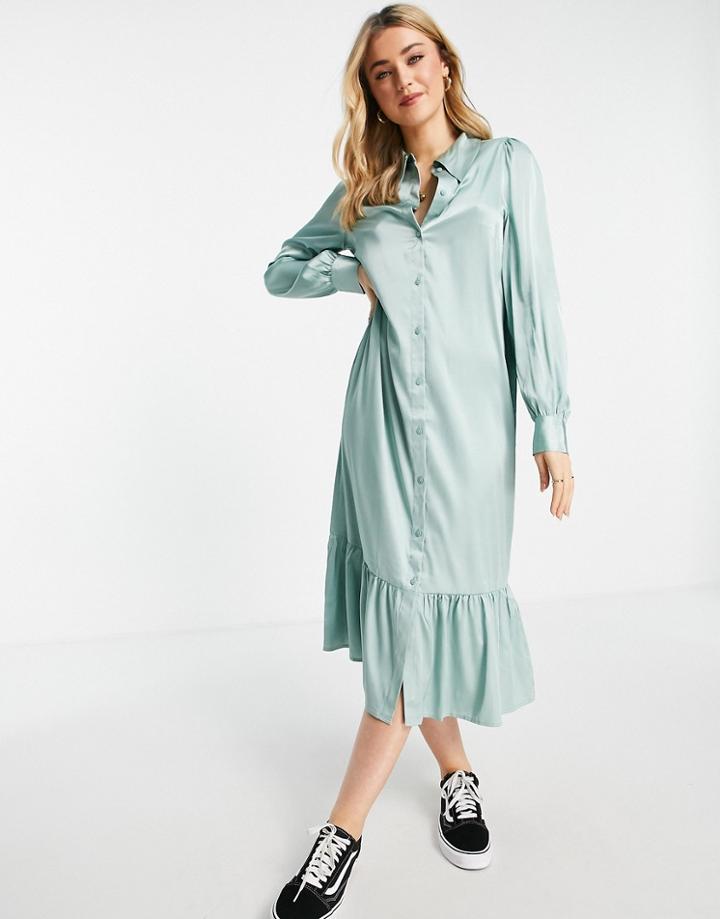 Monki Recycled Satin Shirt Dress In Light Blue-blues