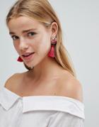Asos Floral Gemstone Tassel Earrings - Pink