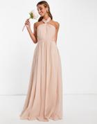 Asos Design Bridesmaid Ruched Halter Maxi Dress With Twist Detail In Blush-pink
