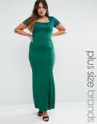Goddiva Plus Maxi Dress With Lace Sleeves - Green