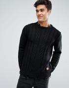 Jack & Jones Originals Knitted Sweater With Destroyed Hem Detail - Black