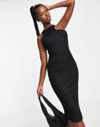 Naanaa Asymmetric Racer Neck Midi Dress In Black
