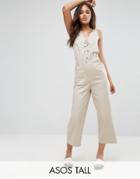 Asos Tall Jumpsuit In Cotton With Lace Up Front - Blue
