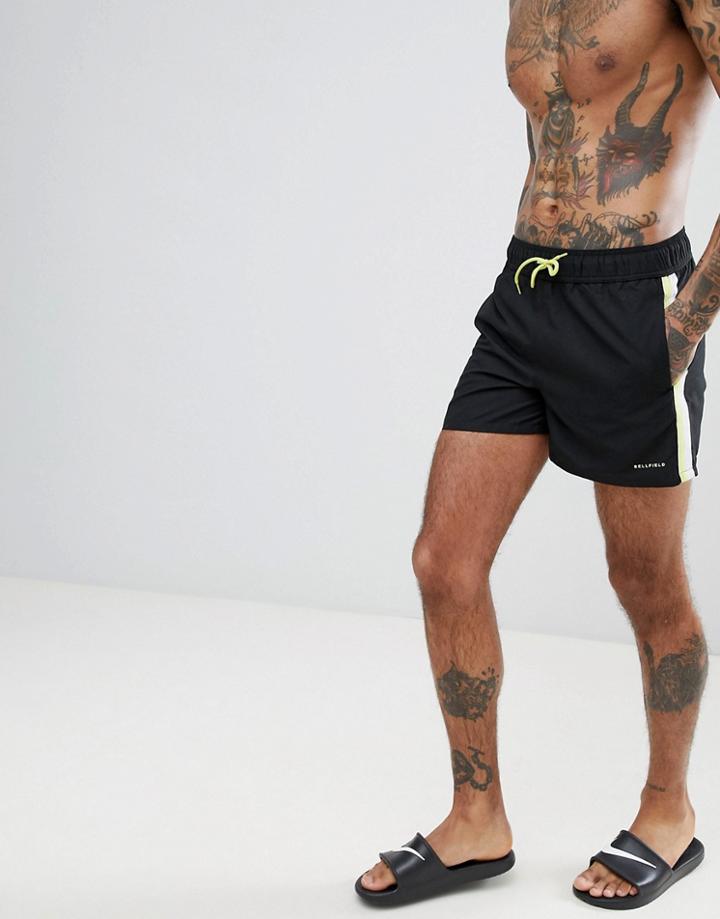 Bellfield Racer Swim Short With Stripe - Black