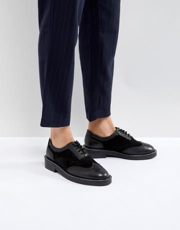 Asos Munich Premium Leather Flat Shoes - Black
