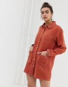 Emory Park Denim Shirt Dress With Contrast Stitching-red