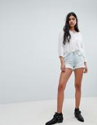 One Teaspoon Bonita High Rise Denim Shorts With Raw Hem - Blue