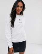 Asos Design Sweatshirt With Embroidered Rose-white