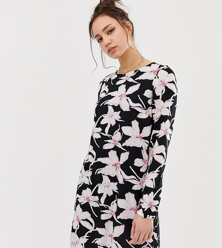 Vero Moda Tall Long Sleeve Floral Shift Dress In Black-multi