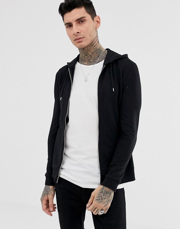 Asos Design Muscle Zip Up Hoodie In Black - Black