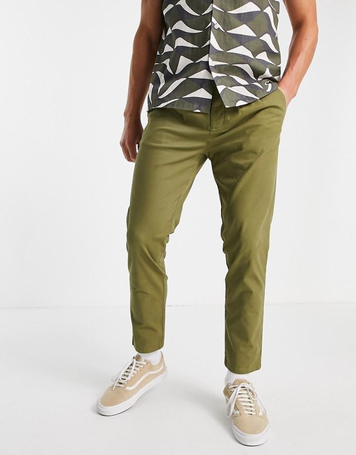Asos Design Cigarette Fit Chinos In Khaki-green