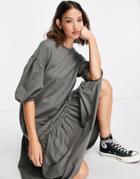 Topshop Frill Peplum Midi Dress In Heather Gray-grey
